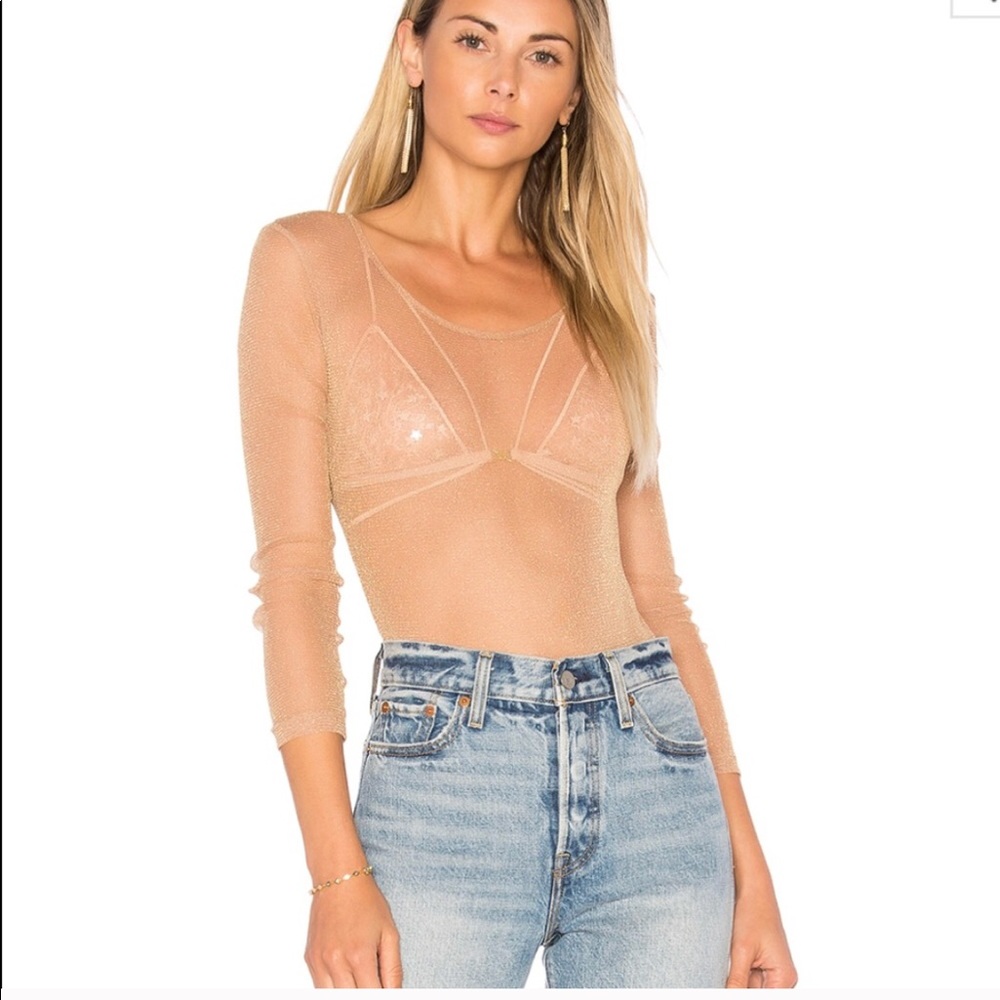 For Love & Lemons Rose Gold Sheer Bodysuit